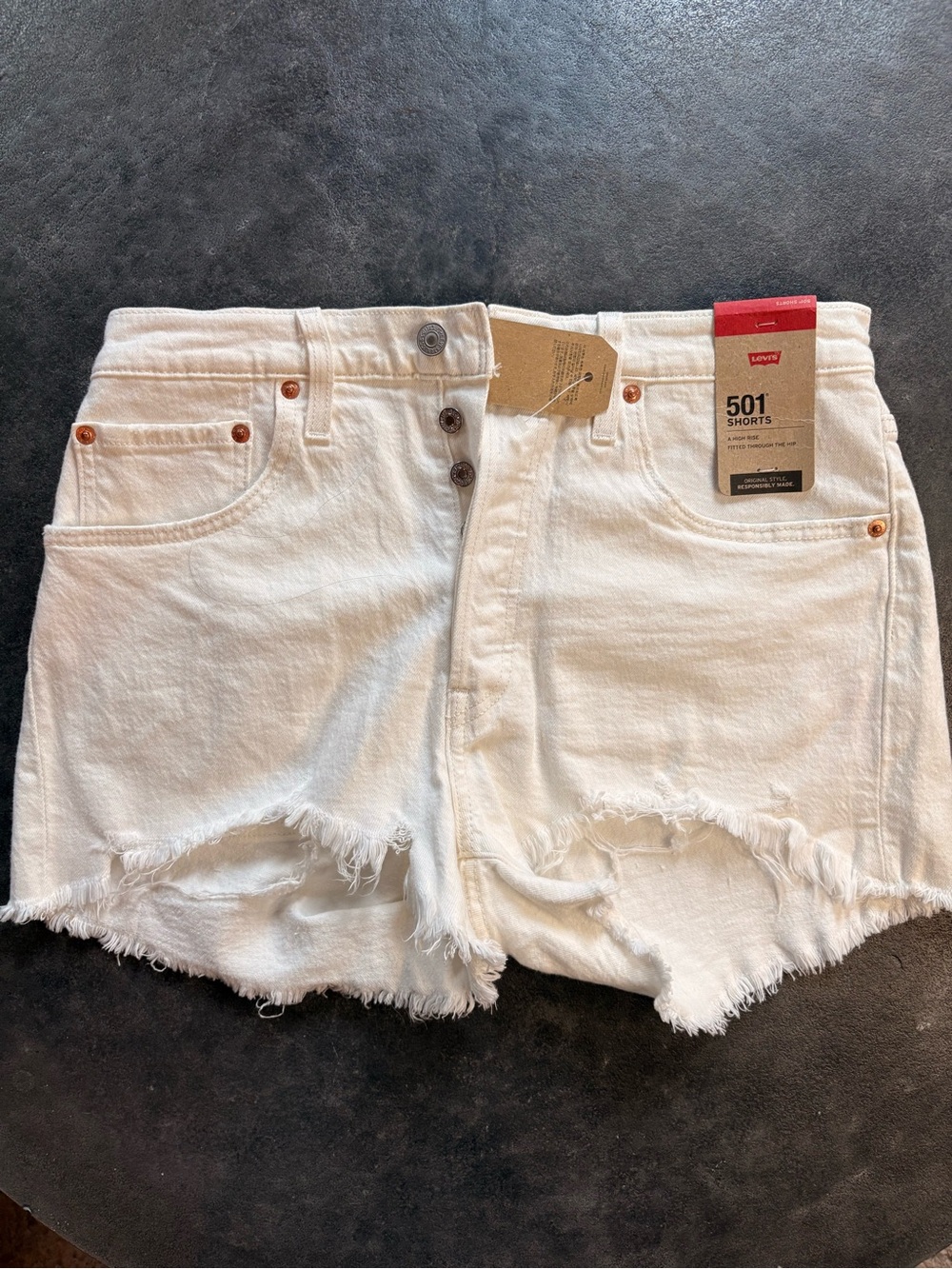 Levi's White 501 High-Rise Frayed Hem Women's Jean Shorts